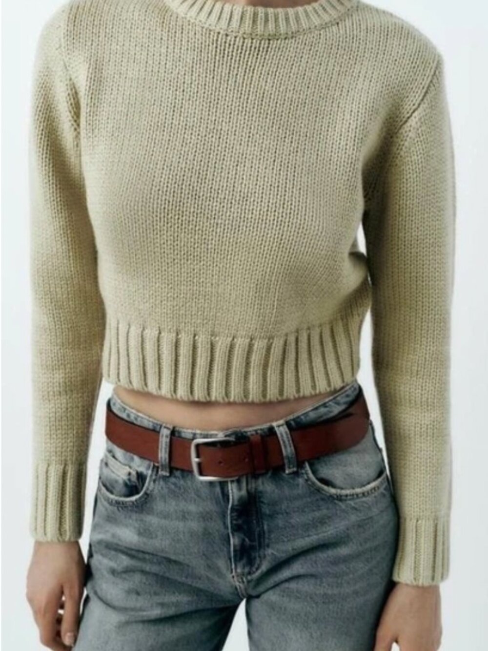 Zara sage green cropped knit sweater
